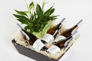 Blomstrende gavekasse med hvidvin